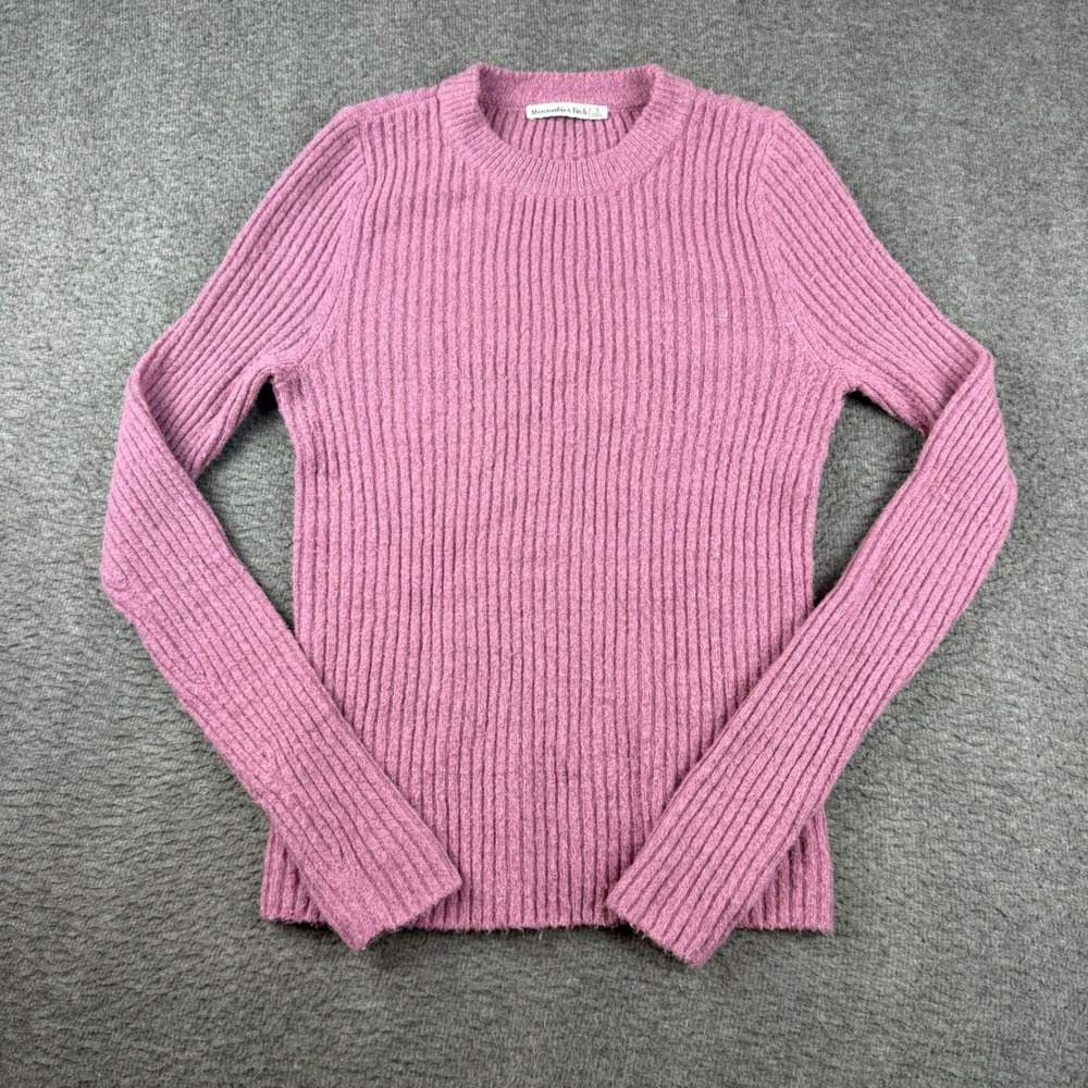Abercrombie & Fitch Sweater Women's Small Pink Ribbed Knit Crewneck Long Sleeve